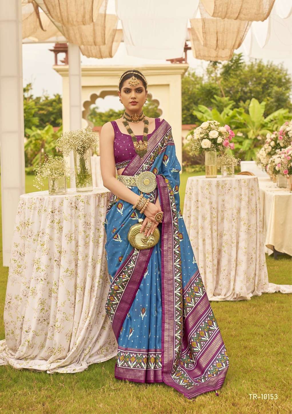 DESIGNER FANCY WEDDING PARTY WEAR INDIAN BANARASI SILK BLUE SAREE ONLINE SM TRIRATH VIVAH 10153