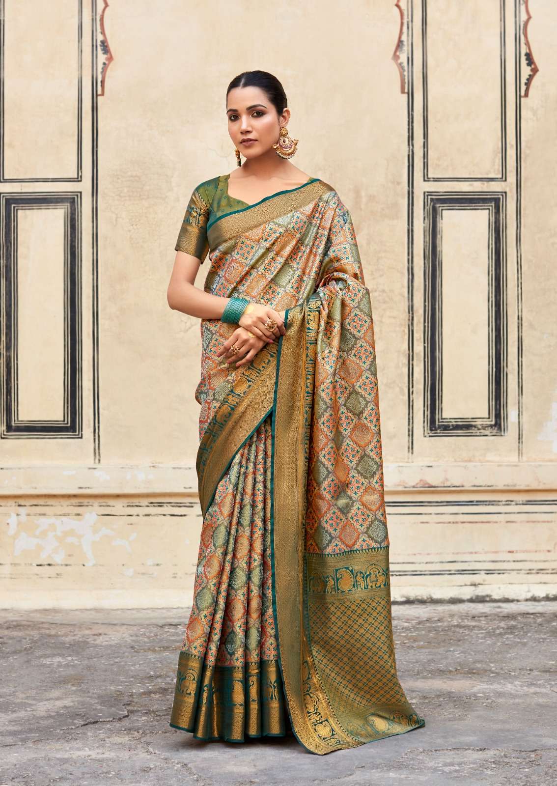 DESIGNER FANCY WEDDING PARTY WEAR INDIAN GREEN SILK SAREE ONLINE SM RJYG 28004