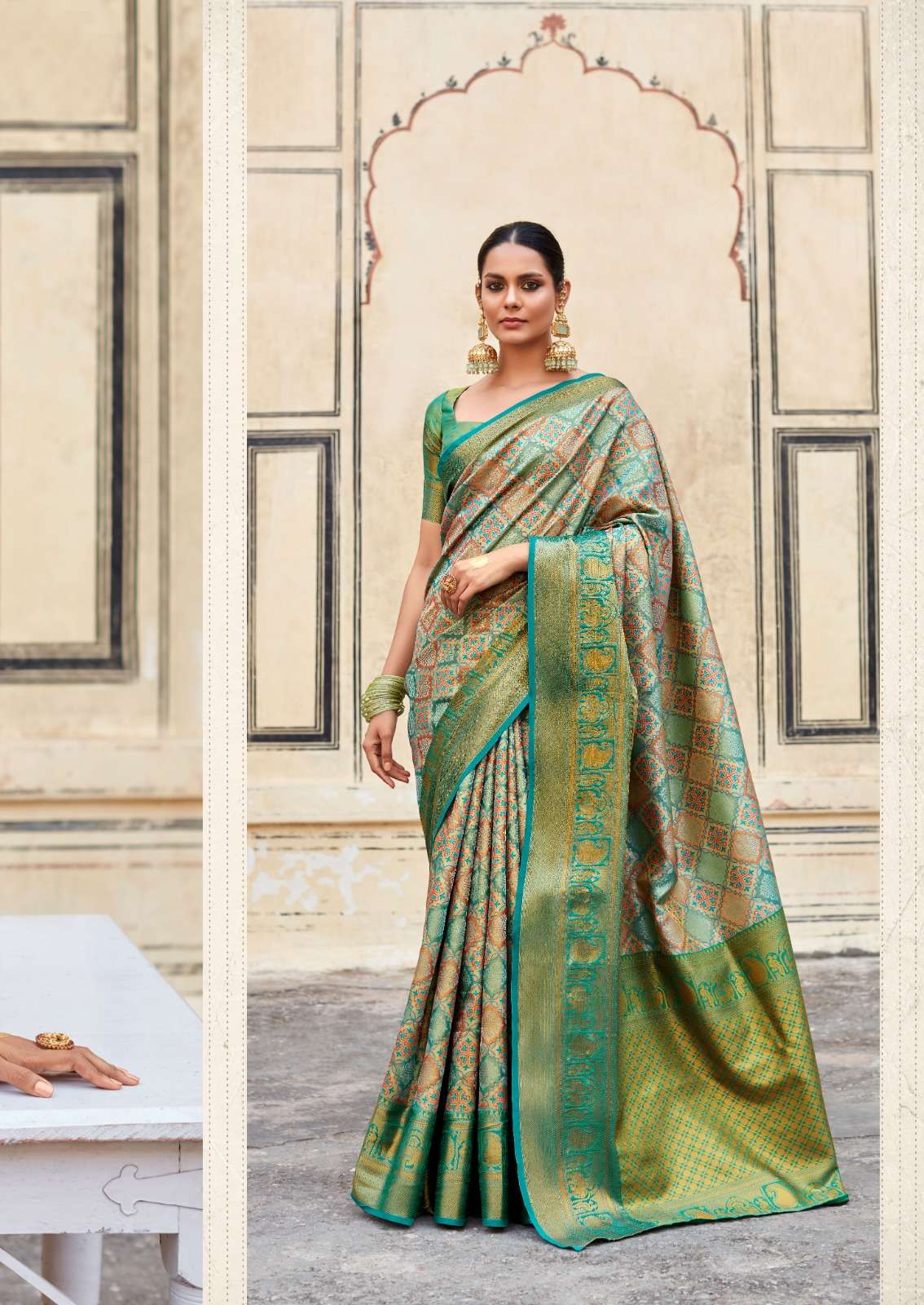 DESIGNER FANCY WEDDING PARTY WEAR INDIAN GREEN SILK SAREE ONLINE SM RJYG 28005