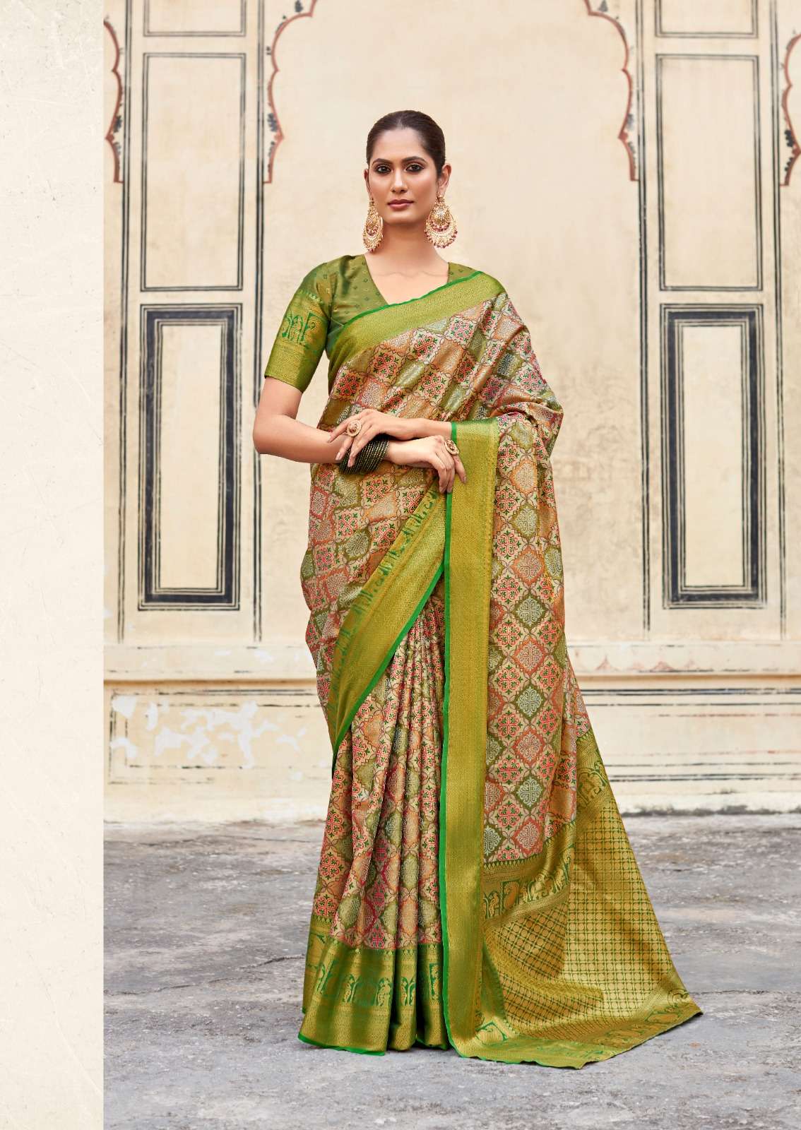 DESIGNER FANCY WEDDING PARTY WEAR INDIAN GREEN SILK SAREE ONLINE SM RJYG 28006