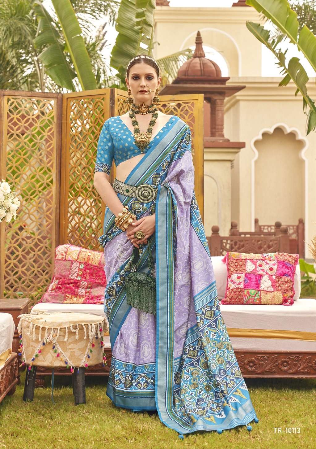 DESIGNER FANCY WEDDING PARTY WEAR INDIAN LAVENDER BANARASI PATOLA SILK SAREE ONLINE SM TRIRATH MAHENDI 10113