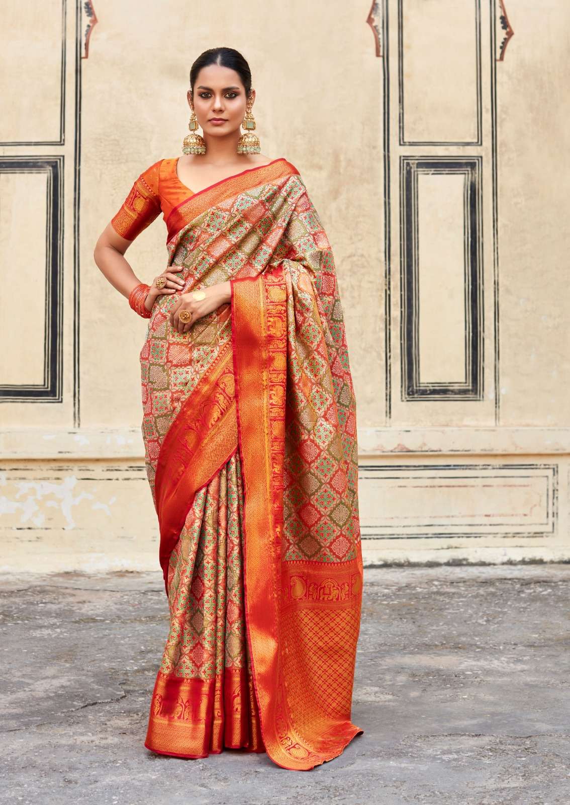 DESIGNER FANCY WEDDING PARTY WEAR INDIAN ORANGE SILK SAREE ONLINE SM RJYG 28003