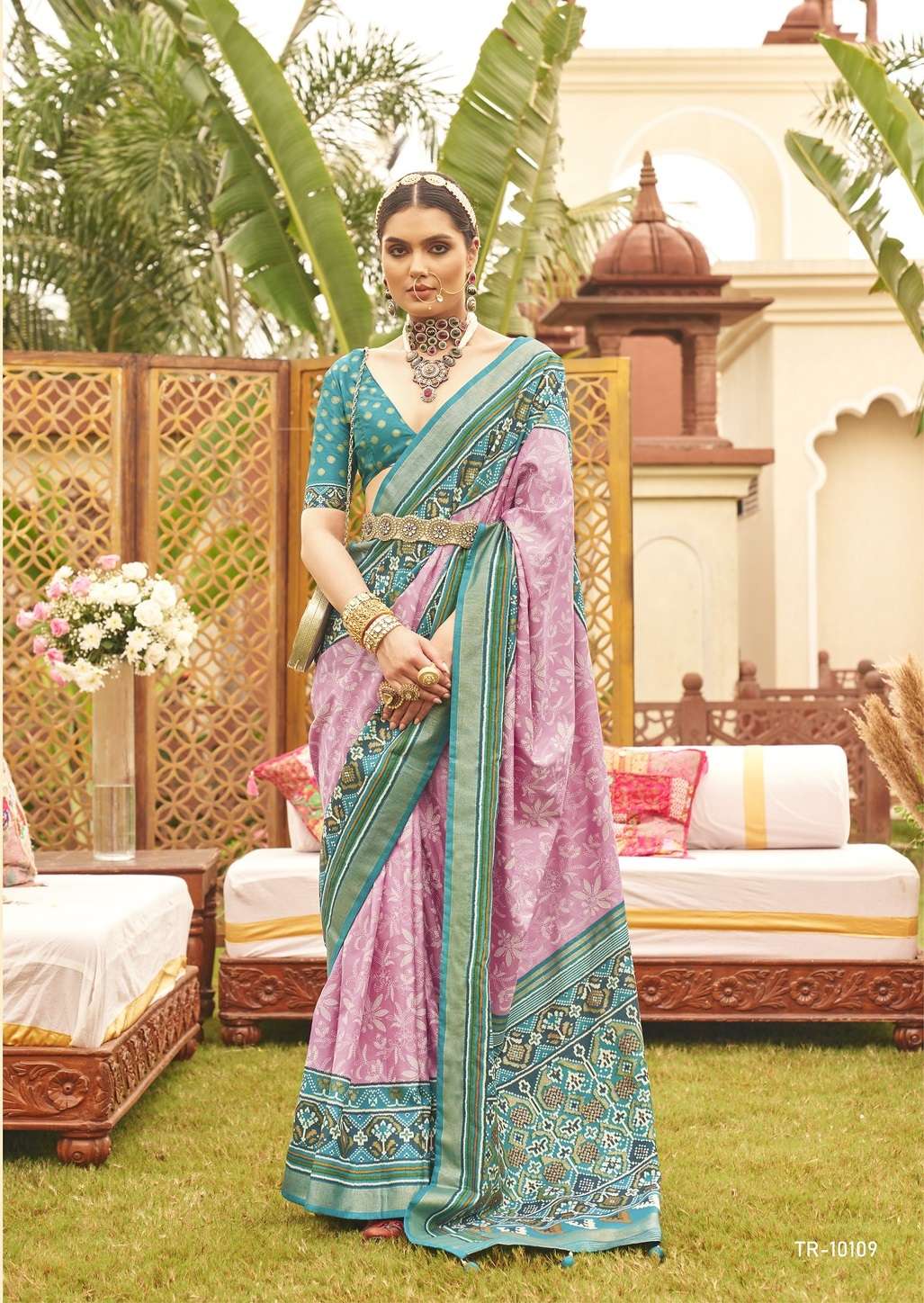 DESIGNER FANCY WEDDING PARTY WEAR INDIAN PINK BANARASI PATOLA SILK SAREE ONLINE SM TRIRATH MAHENDI 10109