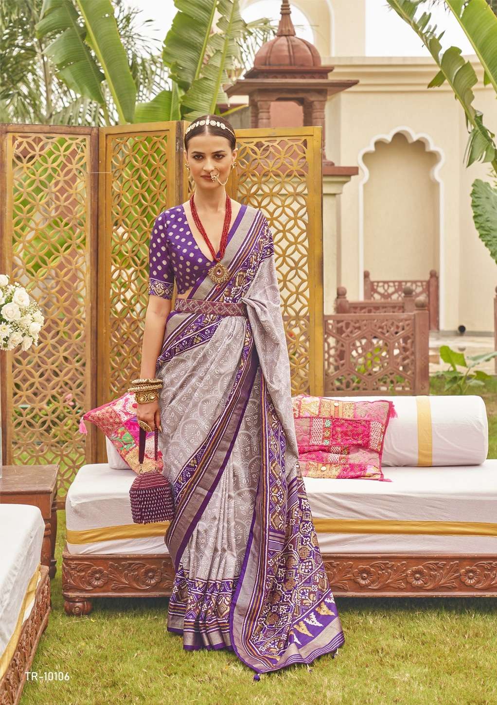 DESIGNER FANCY WEDDING PARTY WEAR INDIAN PURPLE BANARASI PATOLA SILK SAREE ONLINE SM TRIRATH MAHENDI 10106