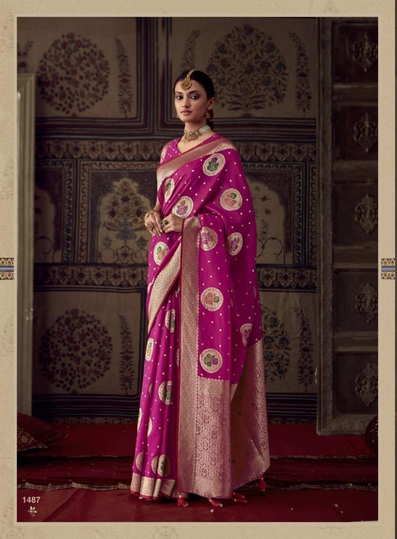 DESIGNER FANCY WEDDING PARTY WEAR PINK INDIAN CREPE SILK SAREE SM KM ROOPKALA 1487