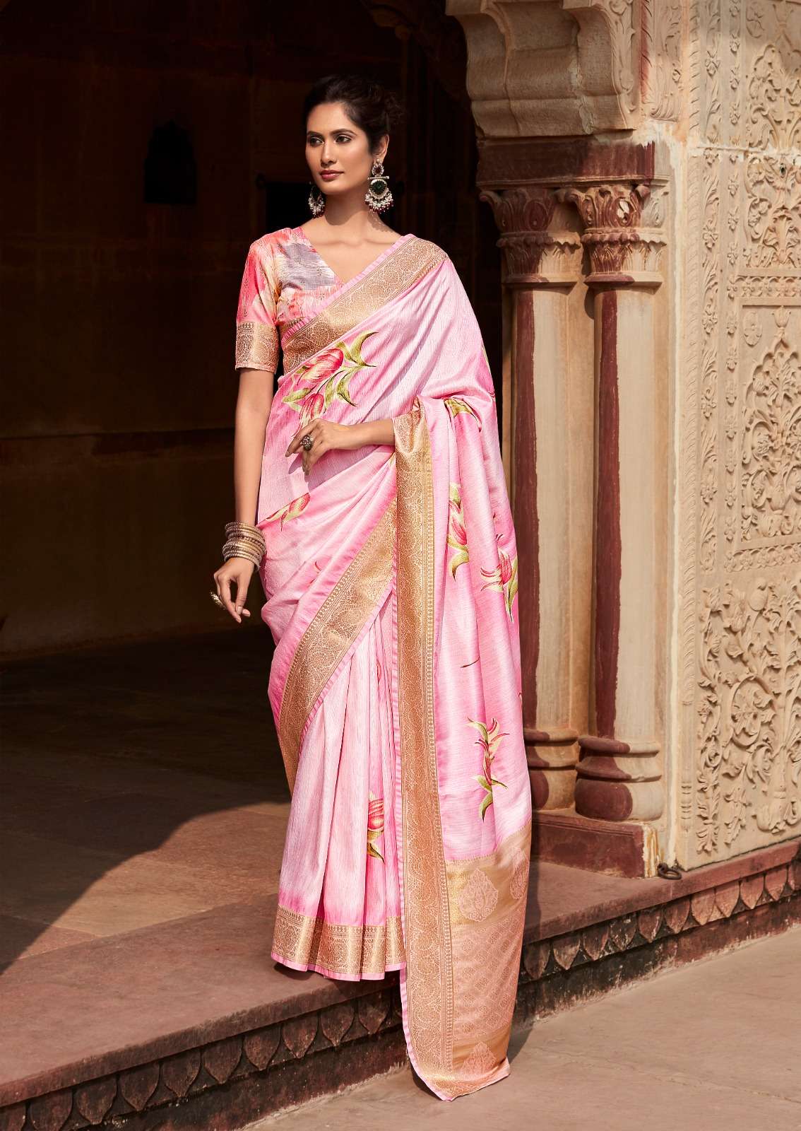 DESIGNER FANCY WEDDING PARTY WEAR PINK INDIAN SILK SAREE SM RJPT KAVYA 250004