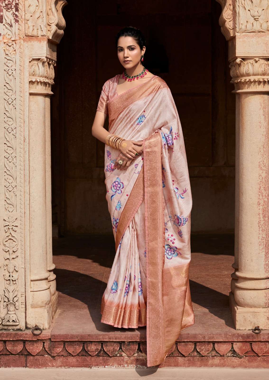 DESIGNER FANCY WEDDING PARTY WEAR PINK INDIAN SILK SAREE SM RJPT KAVYA 250008