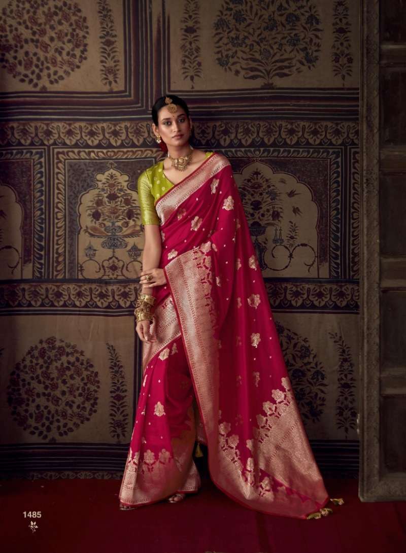 DESIGNER FANCY WEDDING PARTY WEAR RED INDIAN CREPE SILK SAREE SM KM ROOPKALA 1485