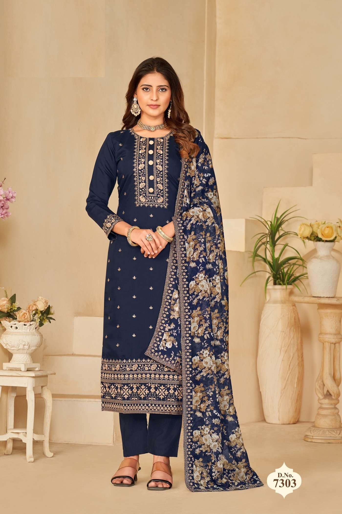 DESIGNER FANCY WEDDING PARTY WEAR SILK BLUE SALWAR SUIT WITH ORGANZA DUPATTA ANY 7303