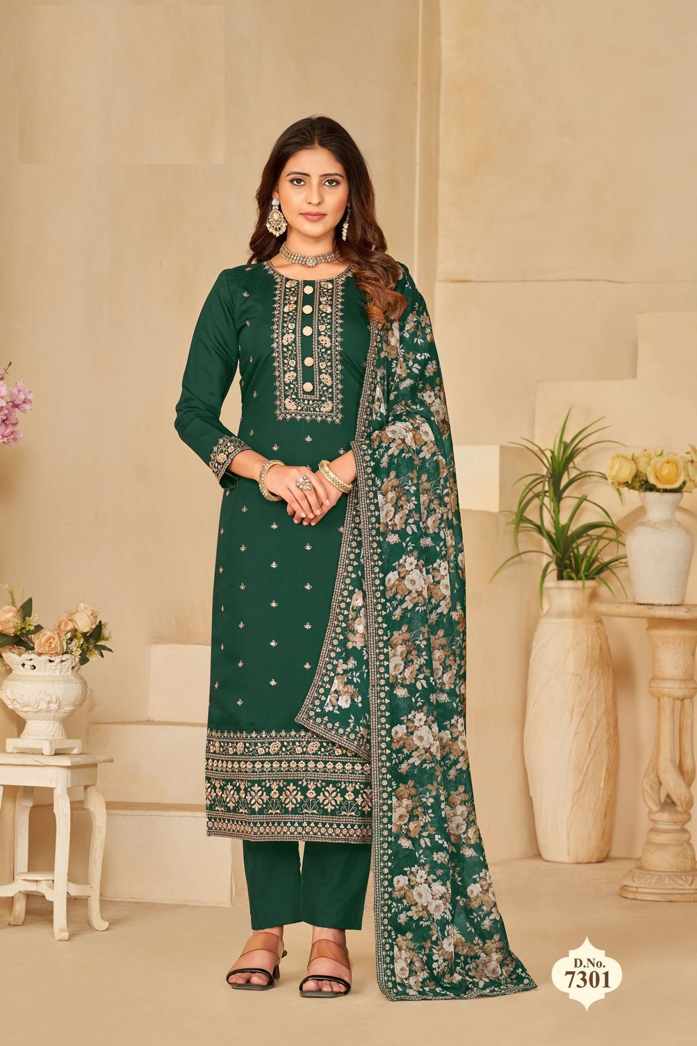 DESIGNER FANCY WEDDING PARTY WEAR SILK GREEN SALWAR SUIT WITH ORGANZA DUPATTA ANY 7301