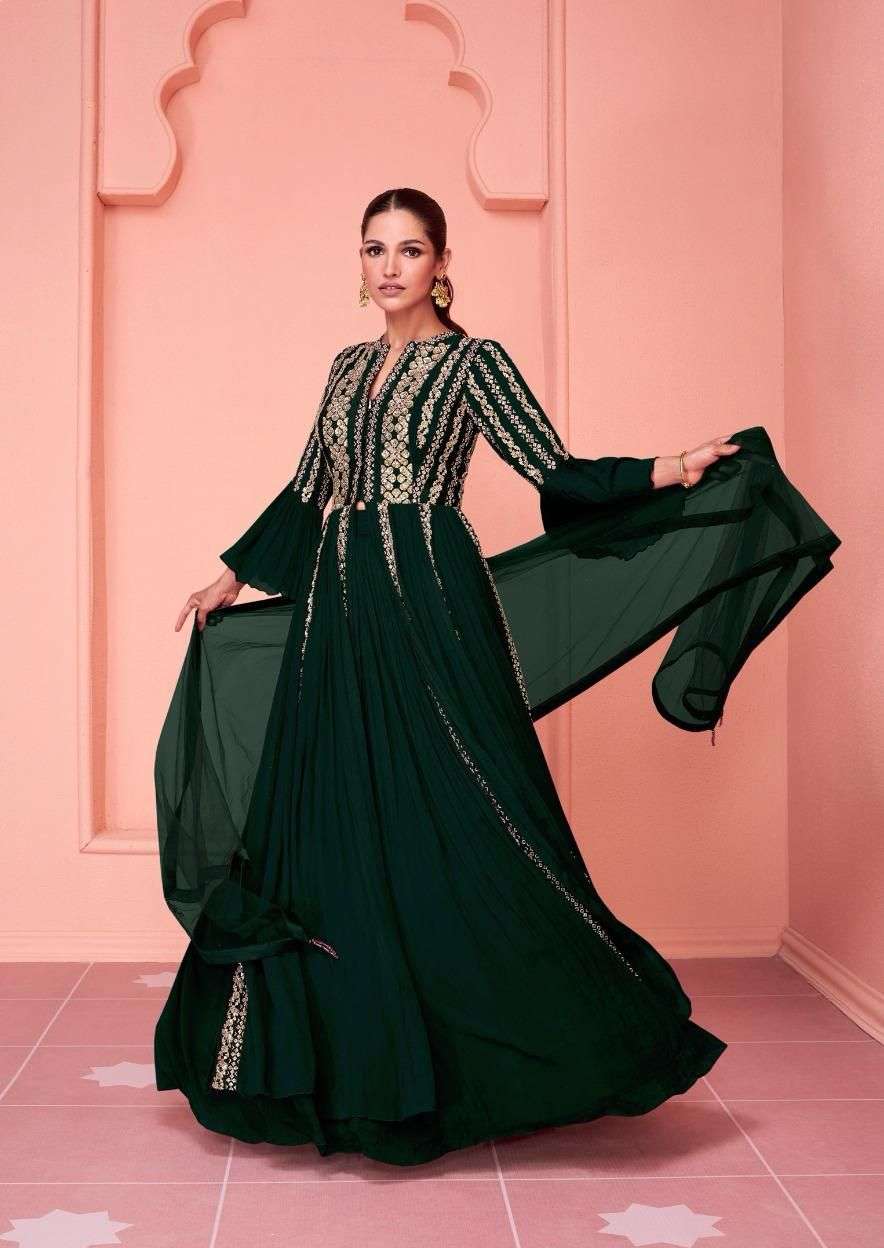 DESIGNER GREEN ANARKALI PARTY WEAR SALWAR SUIT LONG GOWN IN PREMIUM GEORGETTE SM SY KIARAA 5330 B