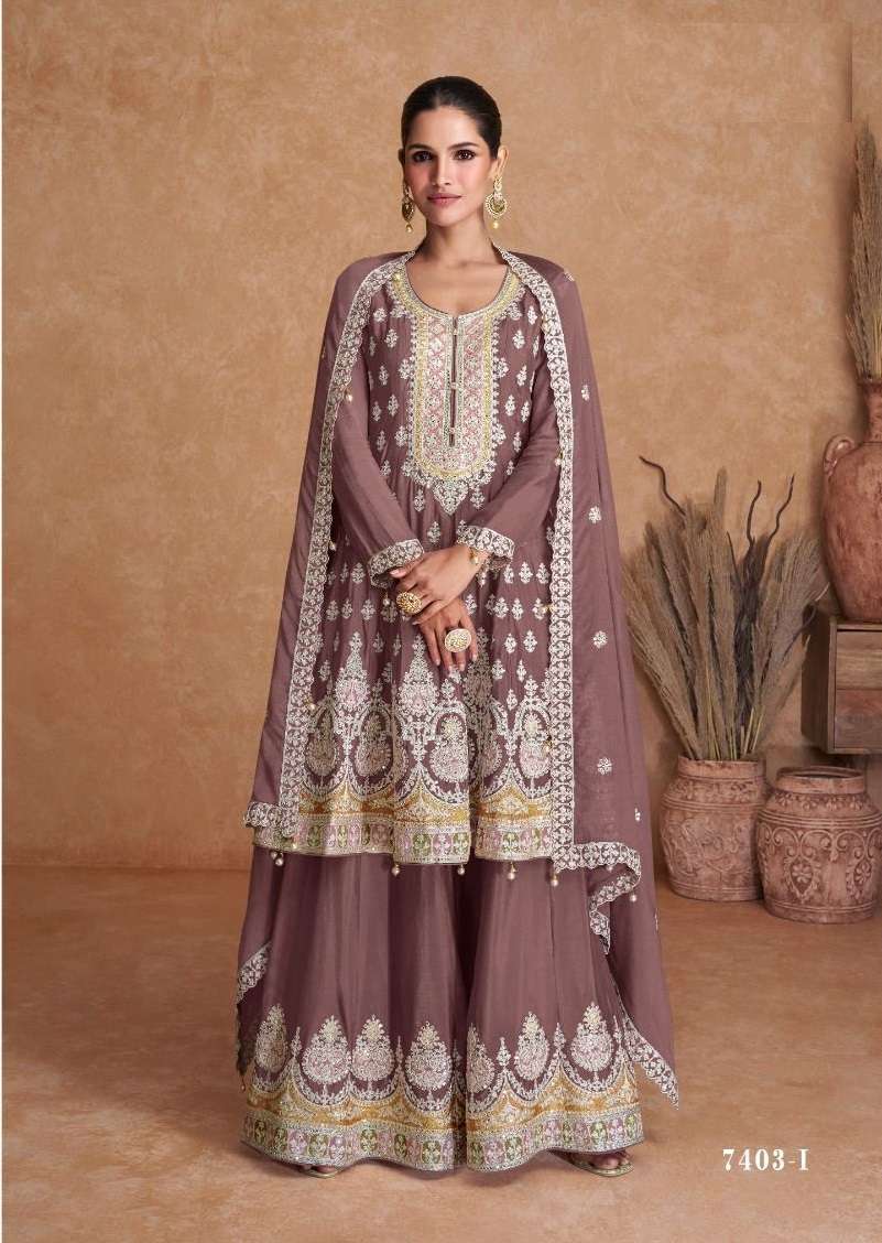 DESIGNER INDIAN PAKISTANI WEDDING PARTY WEAR BROWN REAL CHINON FANCY SHARARA SALWAR SUIT DRESS GL 7309 I