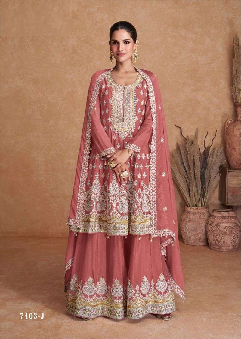 DESIGNER INDIAN PAKISTANI WEDDING PARTY WEAR PEACE REAL CHINON FANCY SHARARA SALWAR SUIT DRESS GL 7309 J