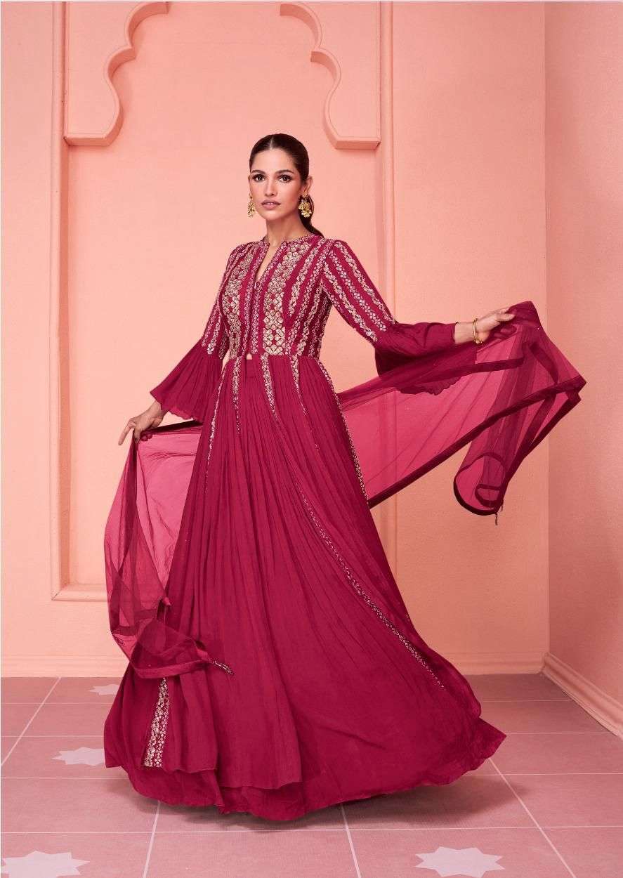 DESIGNER PINK ANARKALI PARTY WEAR SALWAR SUIT LONG GOWN IN PREMIUM GEORGETTE SM SY KIARAA 5330 A