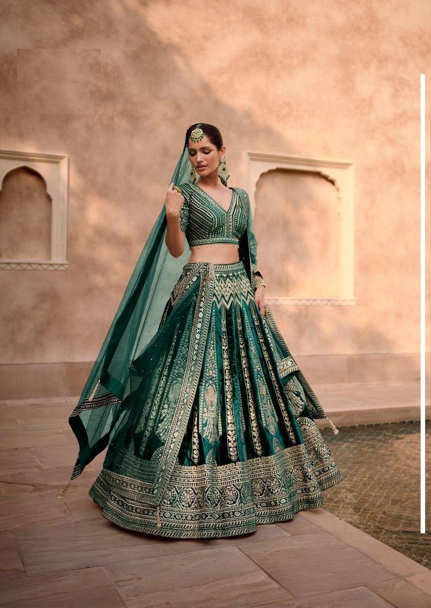 DESIGNER PREMIUM GREEN INDIAN WEDDING BRIDAL LEHENGA CHOLI IN LYCRA SILK SY HERITAGE 5383