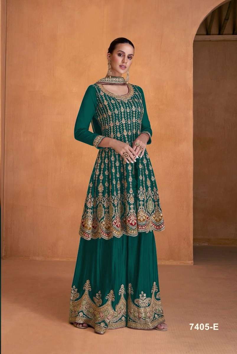 DESIGNER WEDDING PARTY WEAR GEORGETTE GREEN INDIAN SHARARA SALWAR SUIT SRH 7405 E