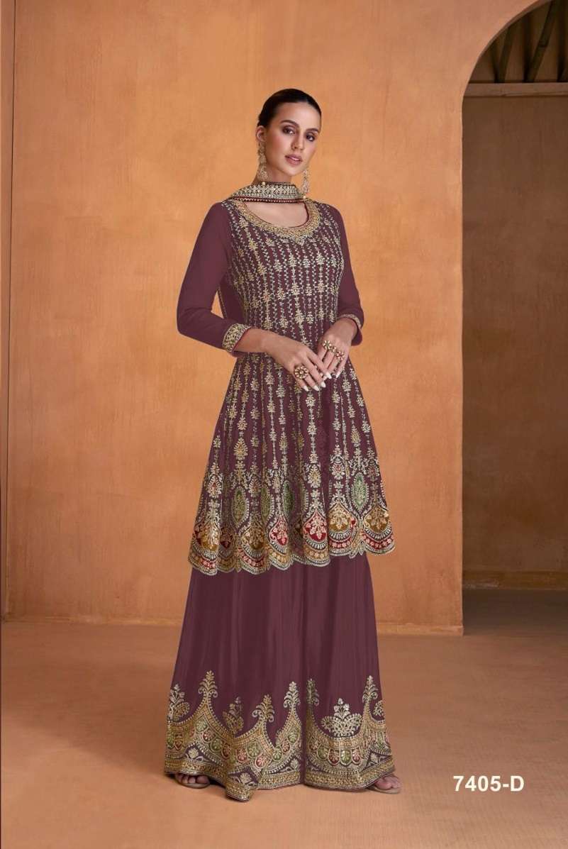 DESIGNER WEDDING PARTY WEAR GEORGETTE RED INDIAN SHARARA SALWAR SUIT SRH 7405 D