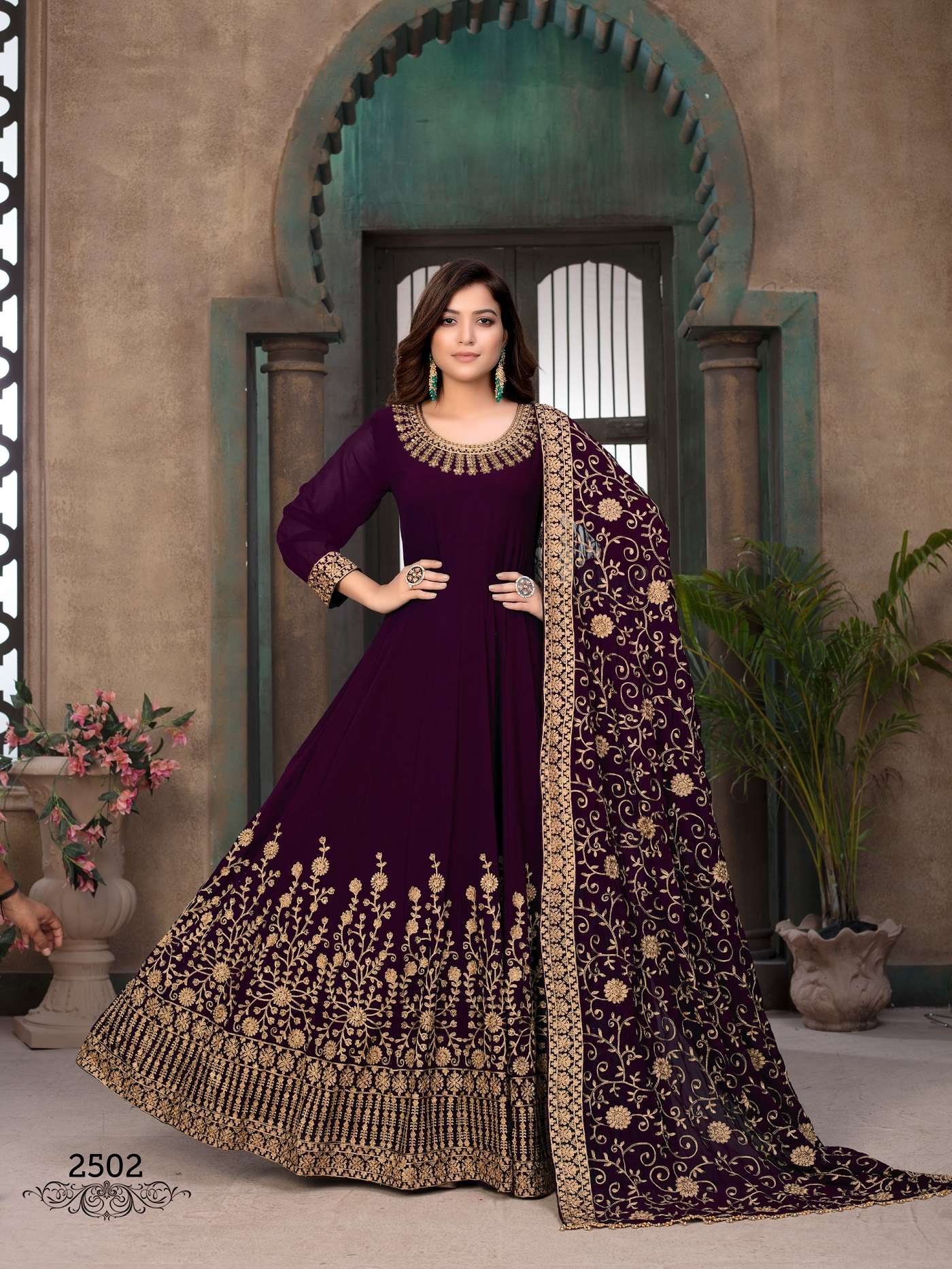 DESIGNER WEDDING PARTY WEAR MAGENTA REAL GEORGETTE INDIAN ANARKALI SALWAR SUIT GOWN WITH DUPATTA 2502