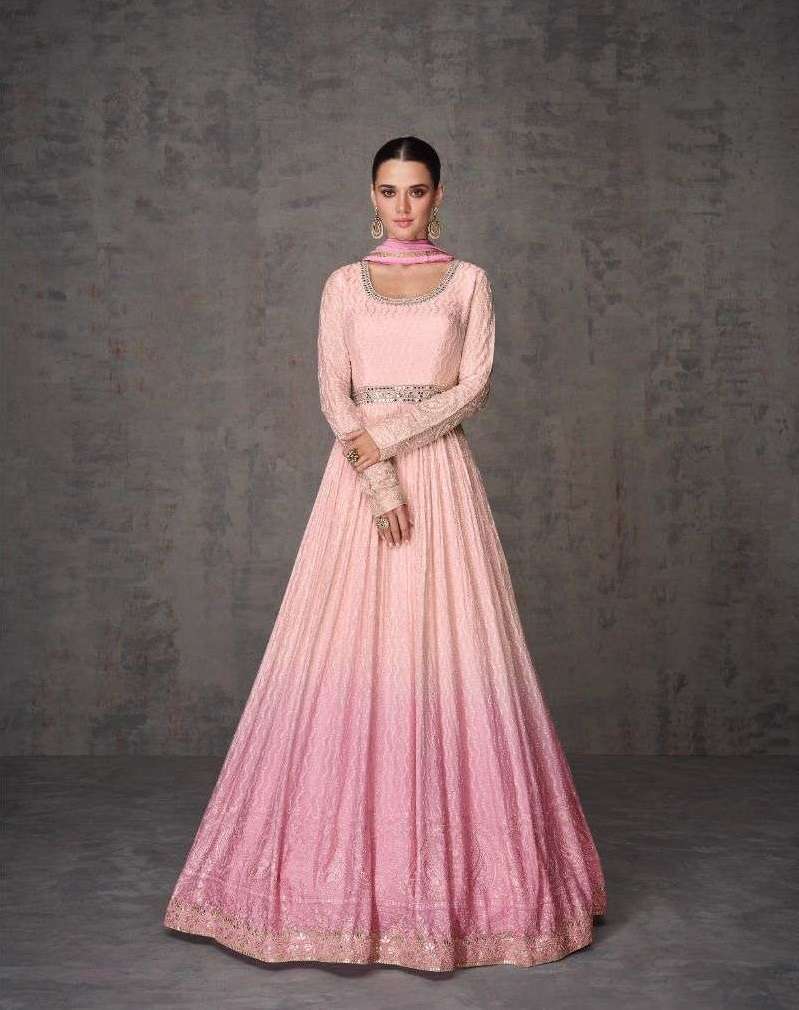 DESIGNER WEDDING PARTY WEAR PINK REAL GEORGETTE INDIAN ANARKALI SALWAR SUIT GOWN WITH DUPATTA SY AMEENA 5356