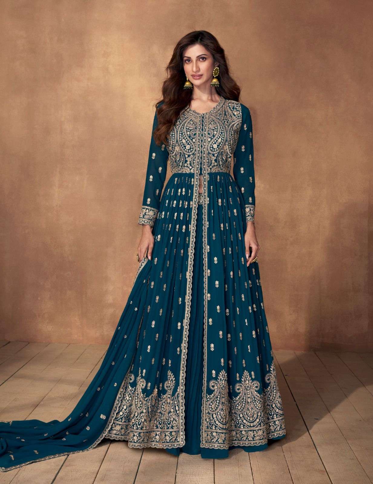 DESIGNER WEDDING PARTY WEAR REAL GEORGETTE BLUE ANARKALI DRESS GOWN SALWAR SUIT AF MADHUBALA 9848