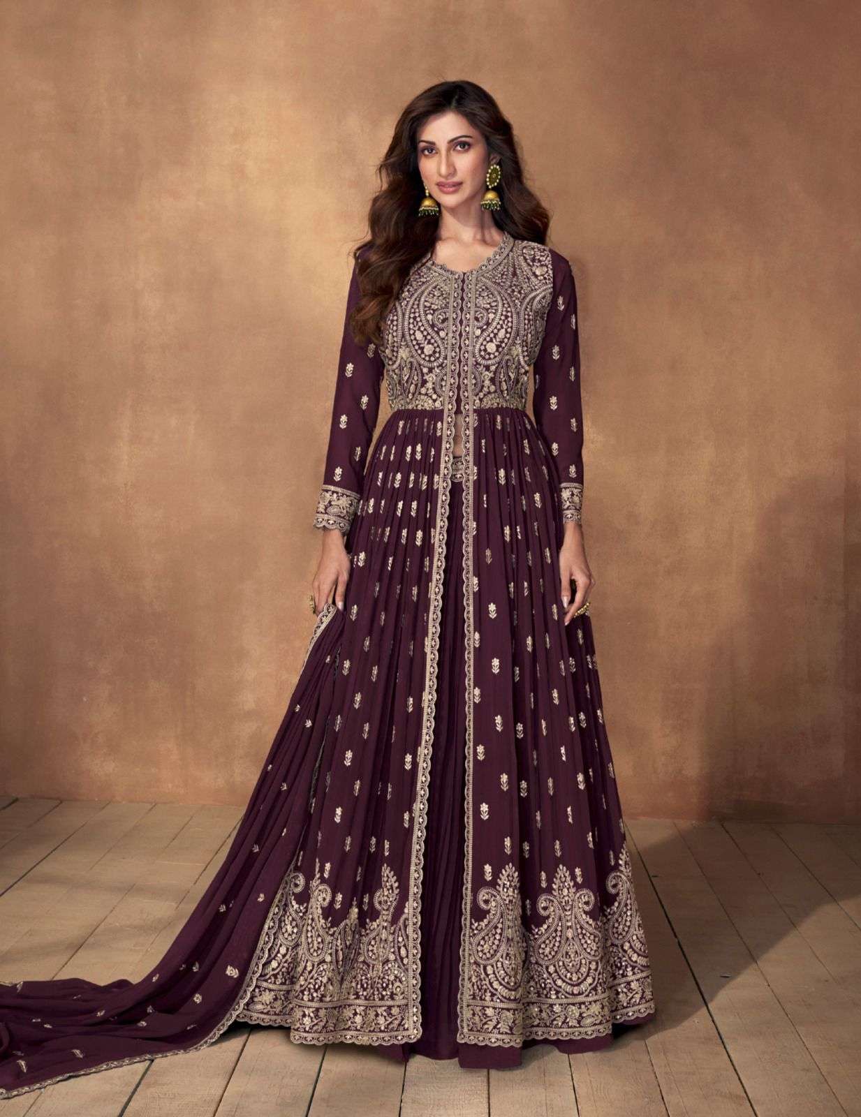 DESIGNER WEDDING PARTY WEAR REAL GEORGETTE PURPLE ANARKALI DRESS GOWN SALWAR SUIT AF MADHUBALA 9850