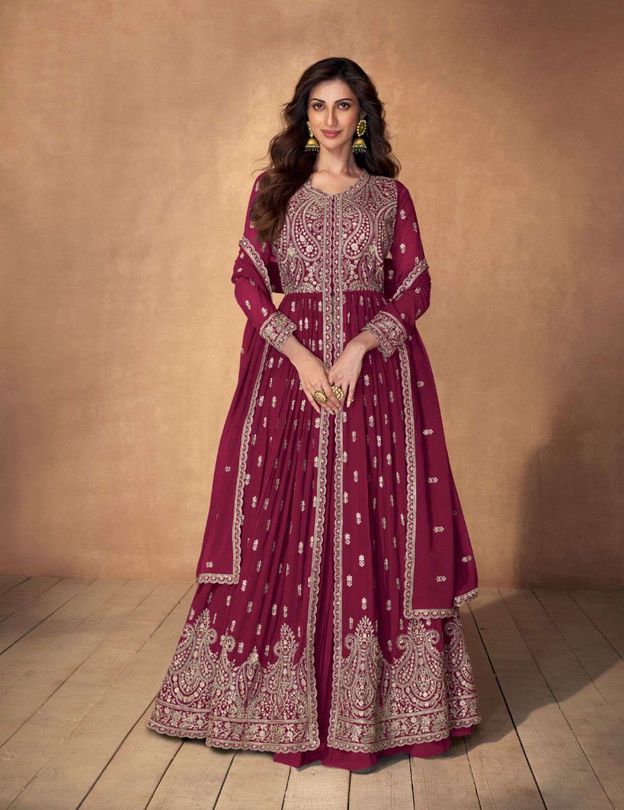 DESIGNER WEDDING PARTY WEAR REAL GEORGETTE RANI ANARKALI DRESS GOWN SALWAR SUIT AF MADHUBALA 9851