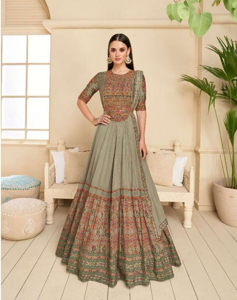 DESIGNER WEDDING PARTY WEAR WHITE REAL GEORGETTE INDIAN GREEN ANARKALI SALWAR SUIT GOWN WITH DUPATTA SY KHWAAB 5337