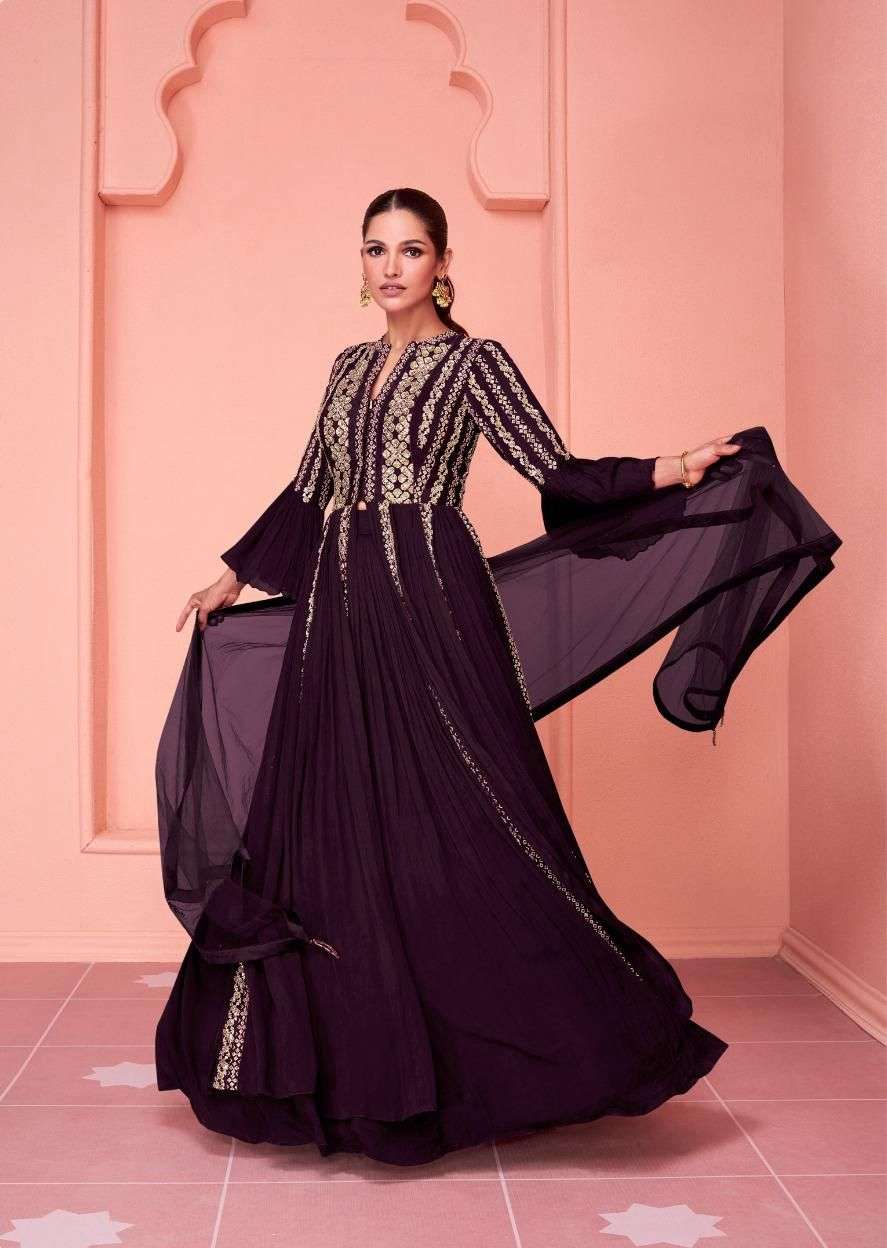 DESIGNER WINE ANARKALI PARTY WEAR SALWAR SUIT LONG GOWN IN PREMIUM GEORGETTE SM SY KIARAA 5330 D