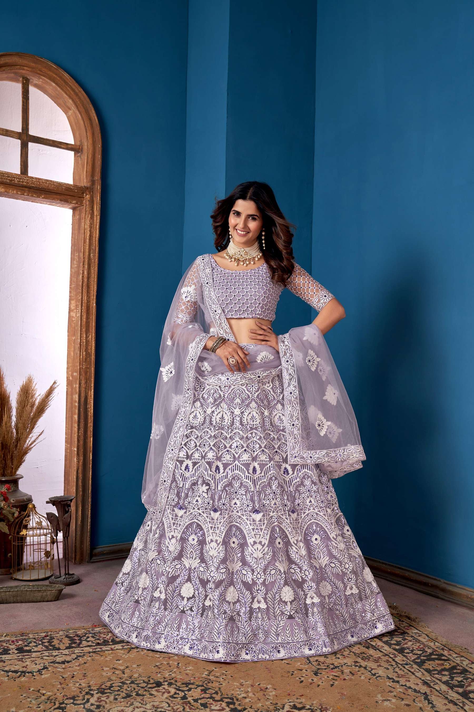 INDIAN BOLLYWOOD DESIGNER FANCY PARTY WEAR LAVENDER BUTTERFLY NET LEHENGA CHOLI DST ZEEYA RUDRANI 21002