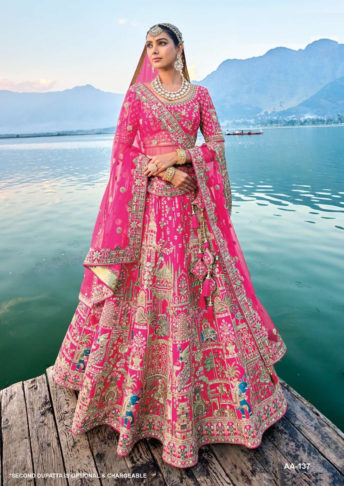 INDIAN DESIGNER BOLLYWOOD BRIDAL WEDDING PARTY WEAR PREMIUM SILK PINK LEHENGA CHOLI WITH AARI HAND WORK SM TATHASTU 137