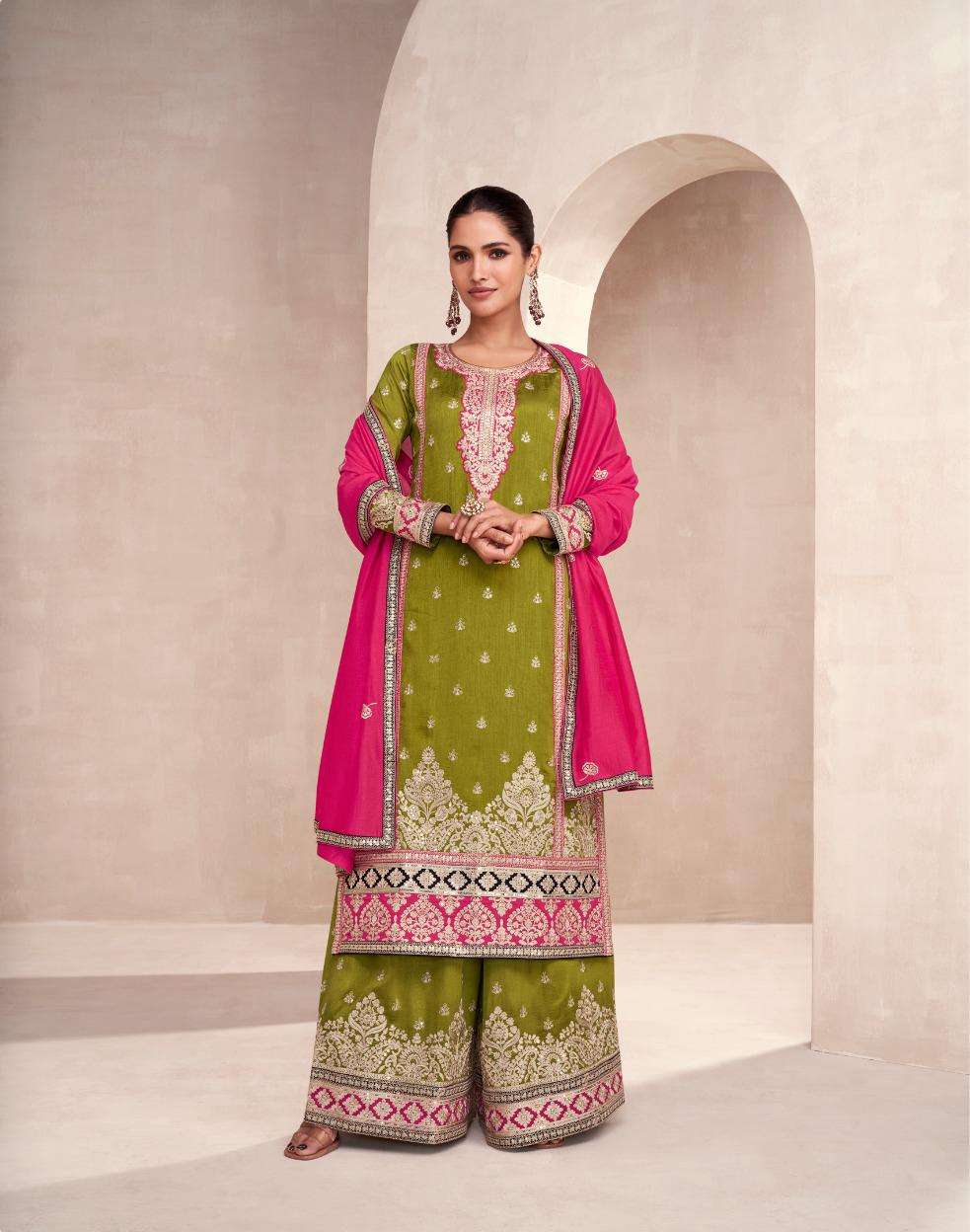 INDIAN DESIGNER FANCY WEDDING PARTY GREEN PREMIUM SILK STRAIGHT SALWAR SUIT AF RAYANA 9824