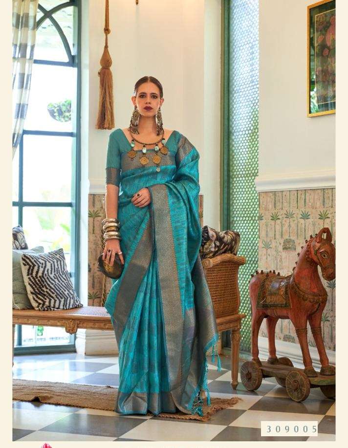 INDIAN DESIGNER FANCY WEDDING PARTY WEAR AQUA BLUE ORGANZA SILK SAREE SM RJT KALKI 309005