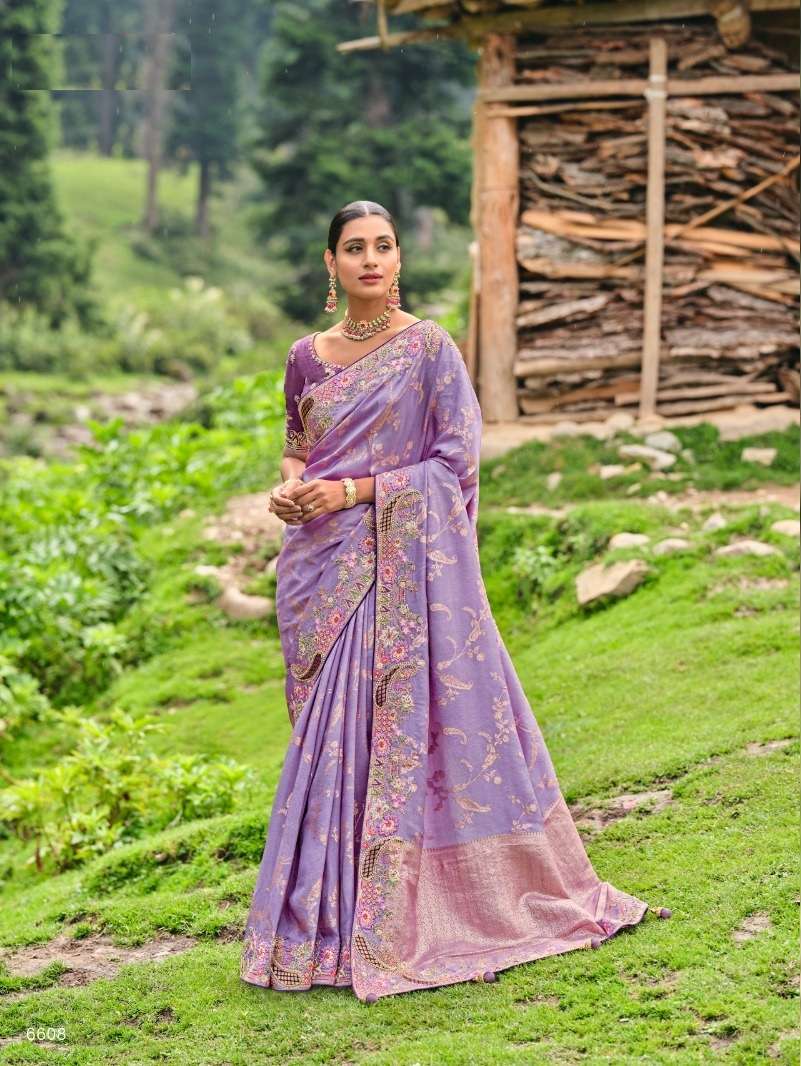 INDIAN DESIGNER FANCY WEDDING PARTY WEAR LAVENDER PURE SILK SAREE SM TATHASTU 6608