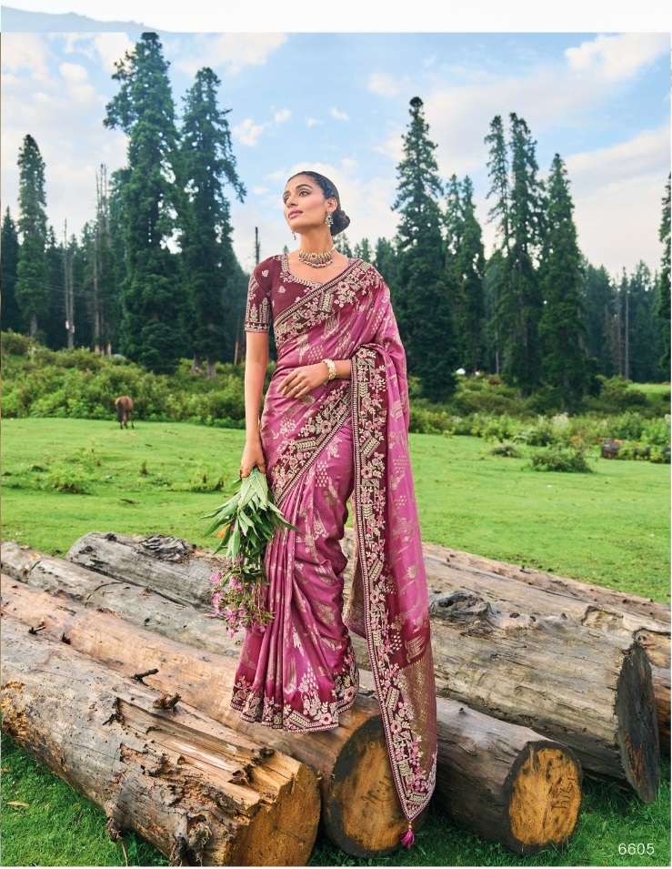 INDIAN DESIGNER FANCY WEDDING PARTY WEAR PINK PURE SILK SAREE SM TATHASTU 6605