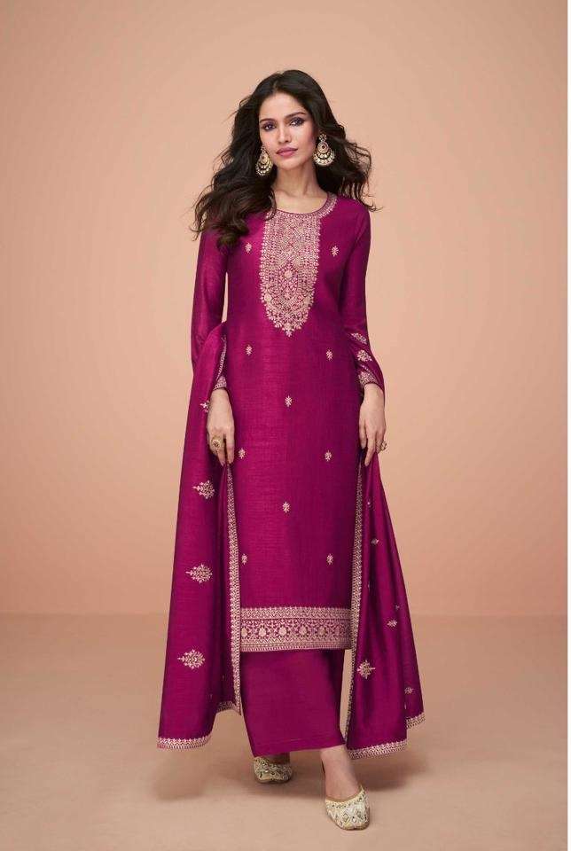 INDIAN DESIGNER FANCY WEDDING PARTY WEAR RANI PINK PREMIUM SILK STRAIGHT SALWAR SUIT 9732