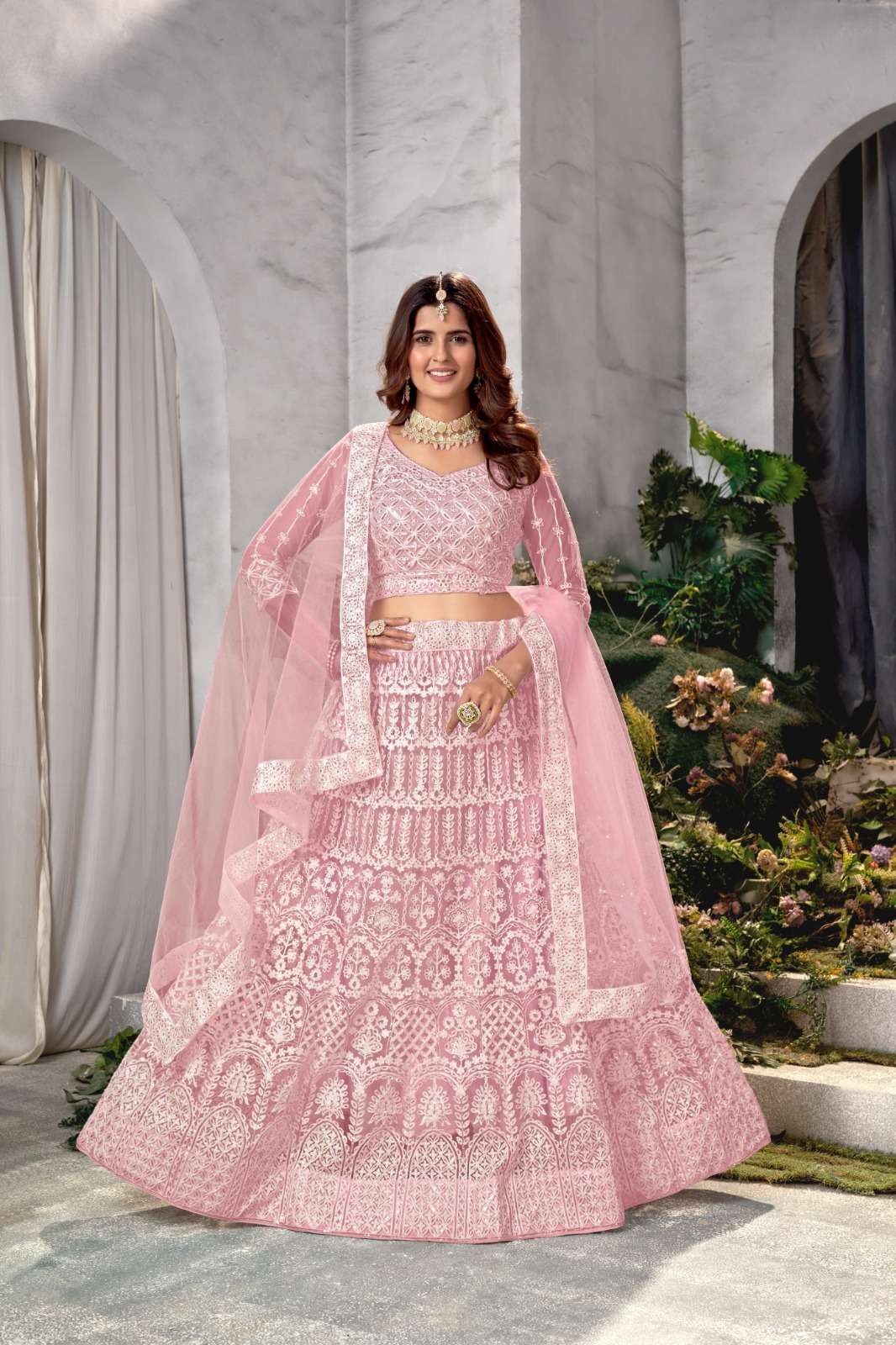 INDIAN DESIGNER PARTY WEAR PINK ANARKALI SALWAR SUIT LONG GOWN IN HEAVY NET DST ZEEYA ISHANI 20004