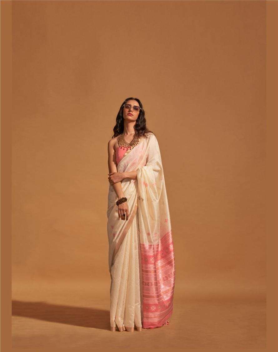 INDIAN DESIGNER WEDDING PARTY WEAR FANCY BEIGE SILK SAREE WITH SM RJT KANOI 362005