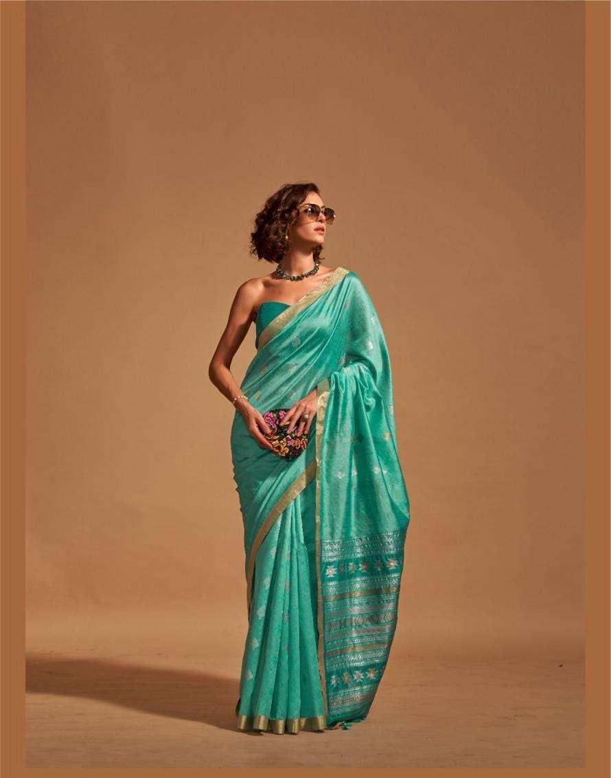 INDIAN DESIGNER WEDDING PARTY WEAR FANCY GREEN SILK SAREE WITH SM RJT KANOI 362002