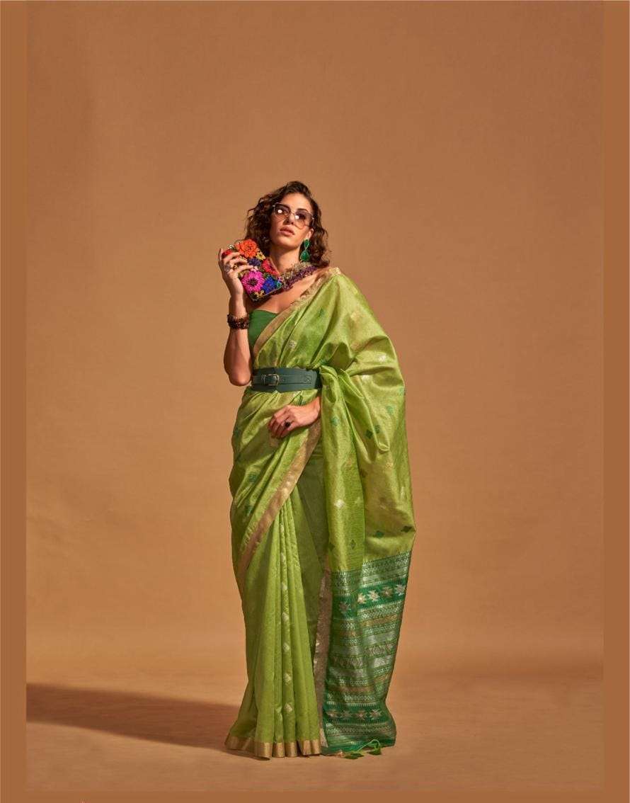 INDIAN DESIGNER WEDDING PARTY WEAR FANCY GREEN SILK SAREE WITH SM RJT KANOI 362004