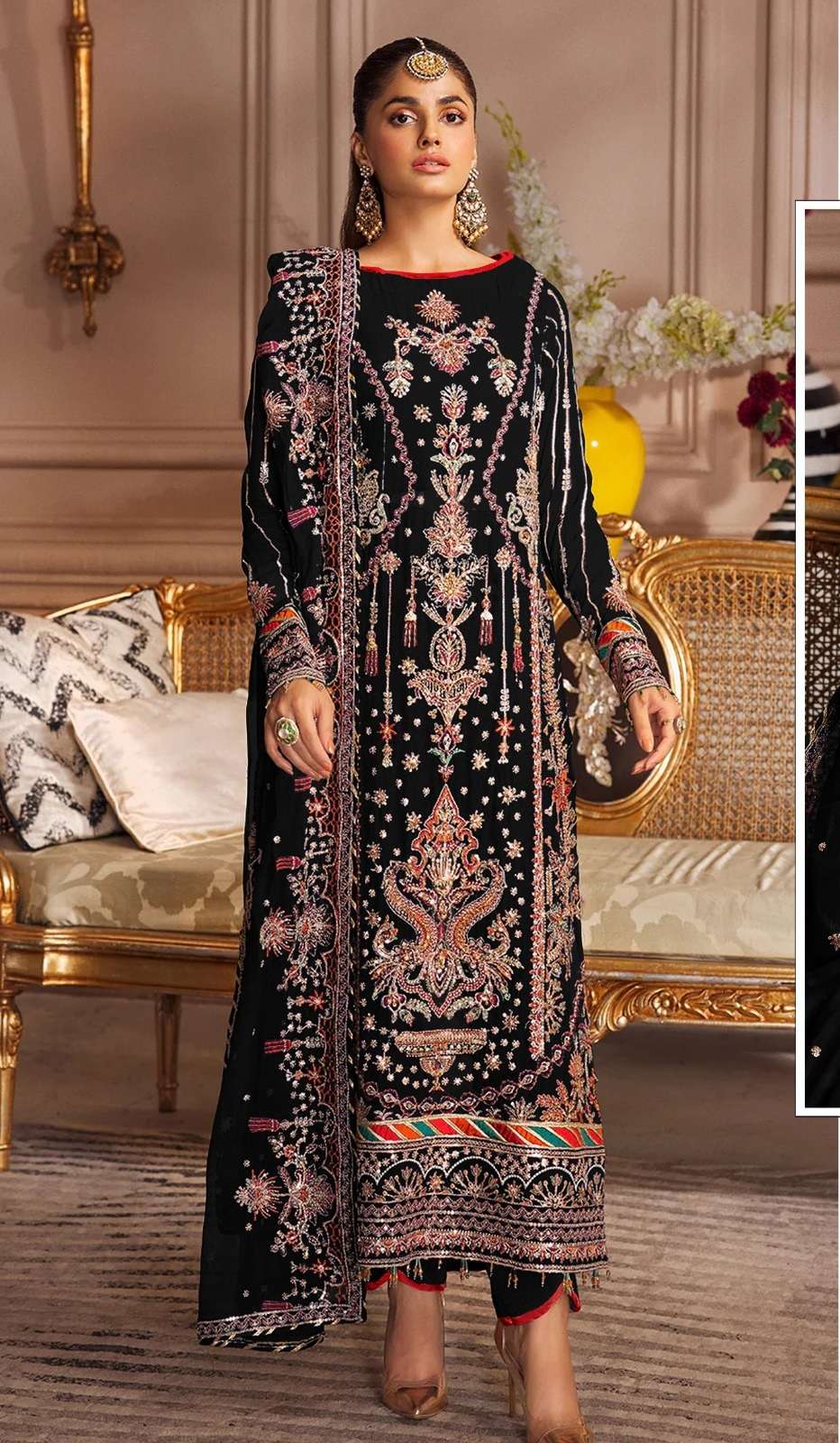 NEW DESIGNER FANCY PARTY WEAR BLACK FAUX GEORGETTE INDIAN PAKISATNI SALWAR SUIT CPR 1040D