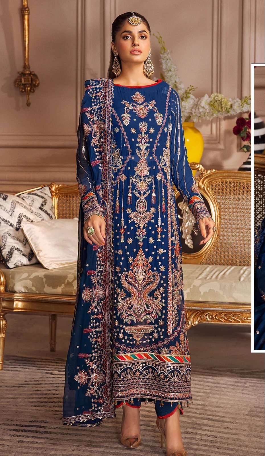 NEW DESIGNER FANCY PARTY WEAR BLUE FAUX GEORGETTE INDIAN PAKISATNI SALWAR SUIT CPR 1040A