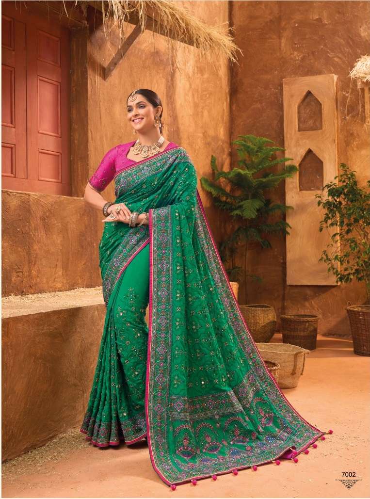 BEST QUALITY DESIGNER WEDDING PARTY WEAR GREEN BANARASI SILK SAREE AT WHOLESALE RATE MN SAREE KACHCHI WORK-4-7002