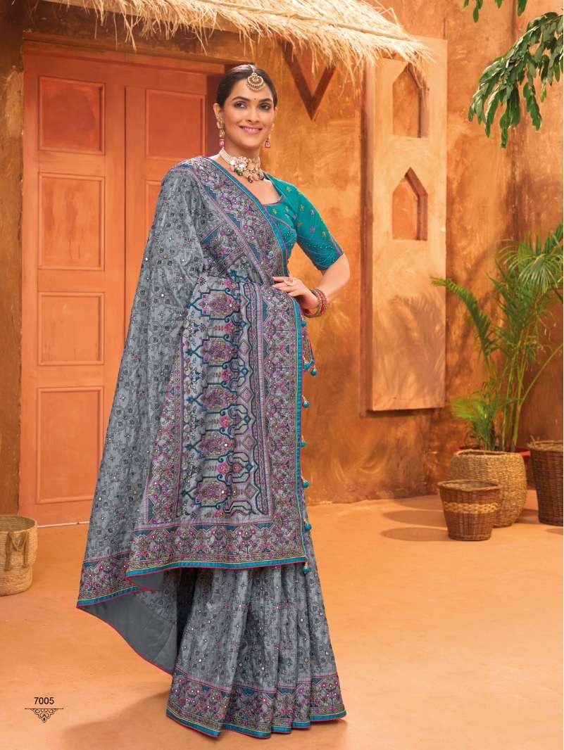 BEST QUALITY DESIGNER WEDDING PARTY WEAR GREY BANARASI SILK SAREE AT WHOLESALE RATE MN SAREE KACHCHI WORK-4-7005