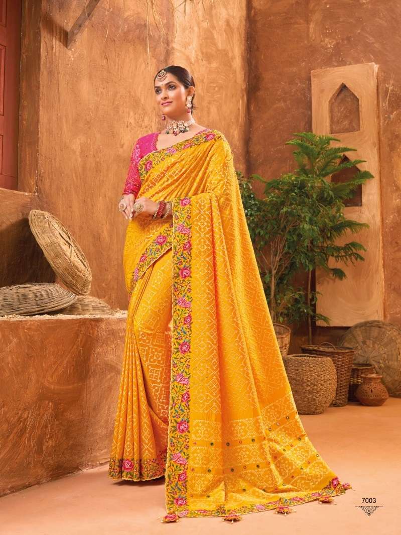 BEST QUALITY DESIGNER WEDDING PARTY WEAR YELLOW BANARASI SILK SAREE AT WHOLESALE RATE MN SAREE KACHCHI WORK-4-7003