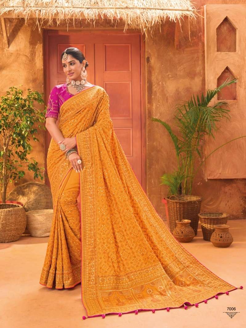 BEST QUALITY DESIGNER WEDDING PARTY WEAR YELLOW BANARASI SILK SAREE AT WHOLESALE RATE MN SAREE KACHCHI WORK-4-7006