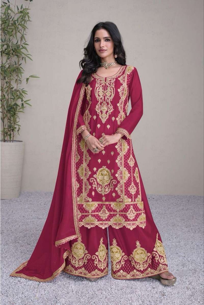 DESIGNER FANCY PARTY WEAR CHINON SILK PINK SHARARA PALAZZO SALWAR SUIT GL HIRWA 1001 A