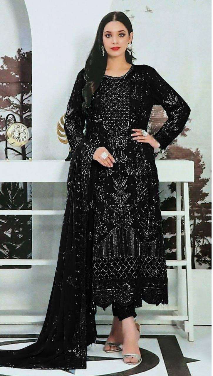 DESIGNER FANCY PARTY WEAR INDIAN PAKISTANI BLACK SALWAR SUIT IN FAUX GEORGETTE JG 1525 K