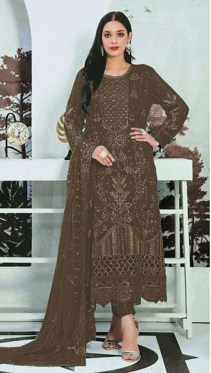 DESIGNER FANCY PARTY WEAR INDIAN PAKISTANI BROWN SALWAR SUIT IN FAUX GEORGETTE JG 1525 J