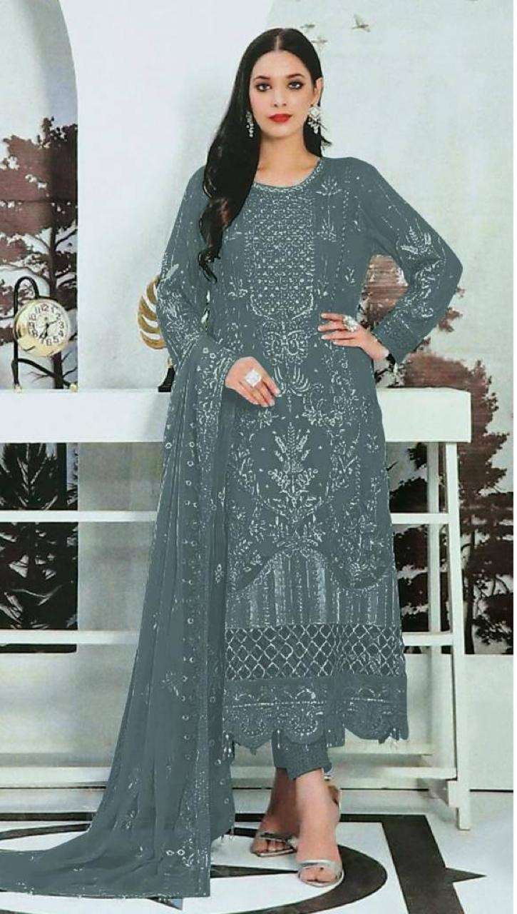 DESIGNER FANCY PARTY WEAR INDIAN PAKISTANI GREY SALWAR SUIT IN FAUX GEORGETTE JG 1525 H