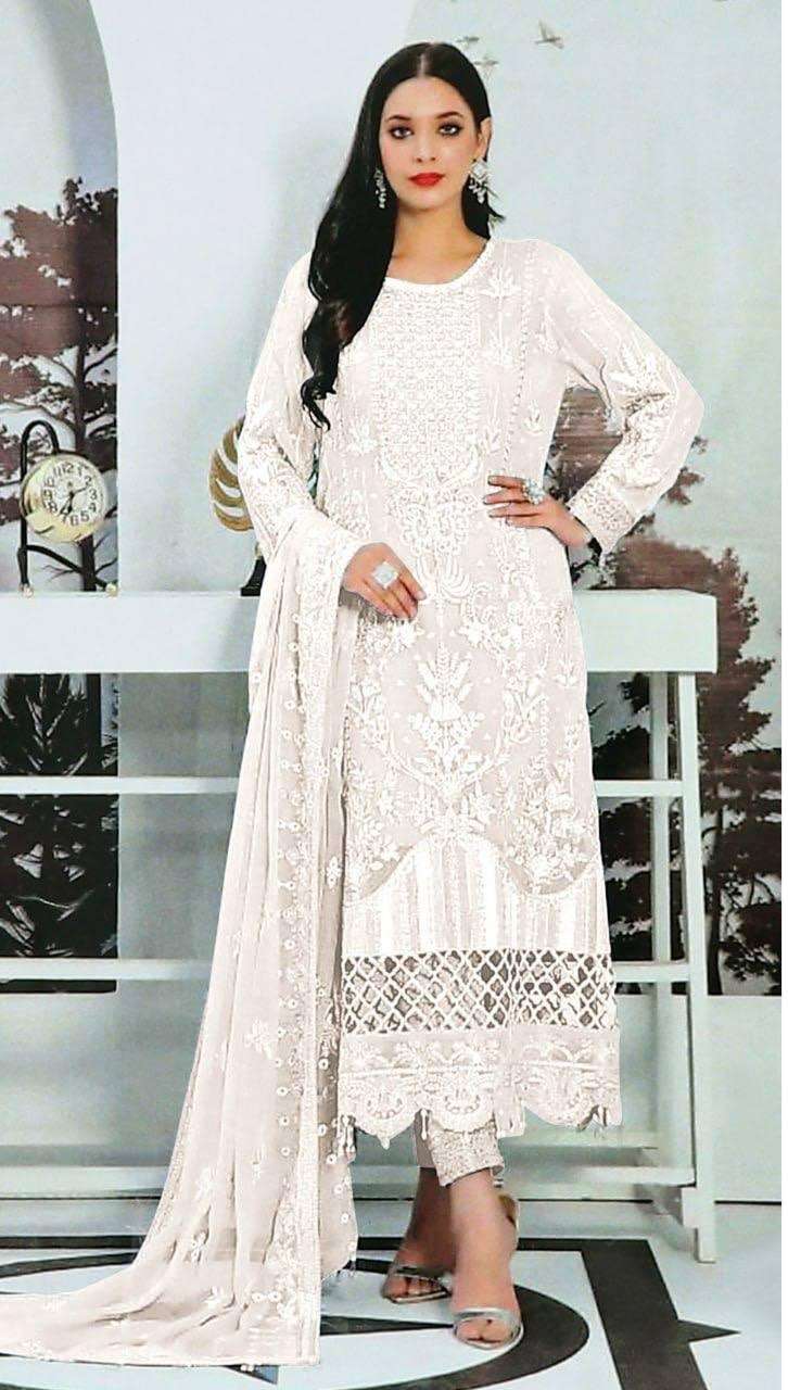 DESIGNER FANCY PARTY WEAR INDIAN PAKISTANI WHITE SALWAR SUIT IN FAUX GEORGETTE JG 1525 L